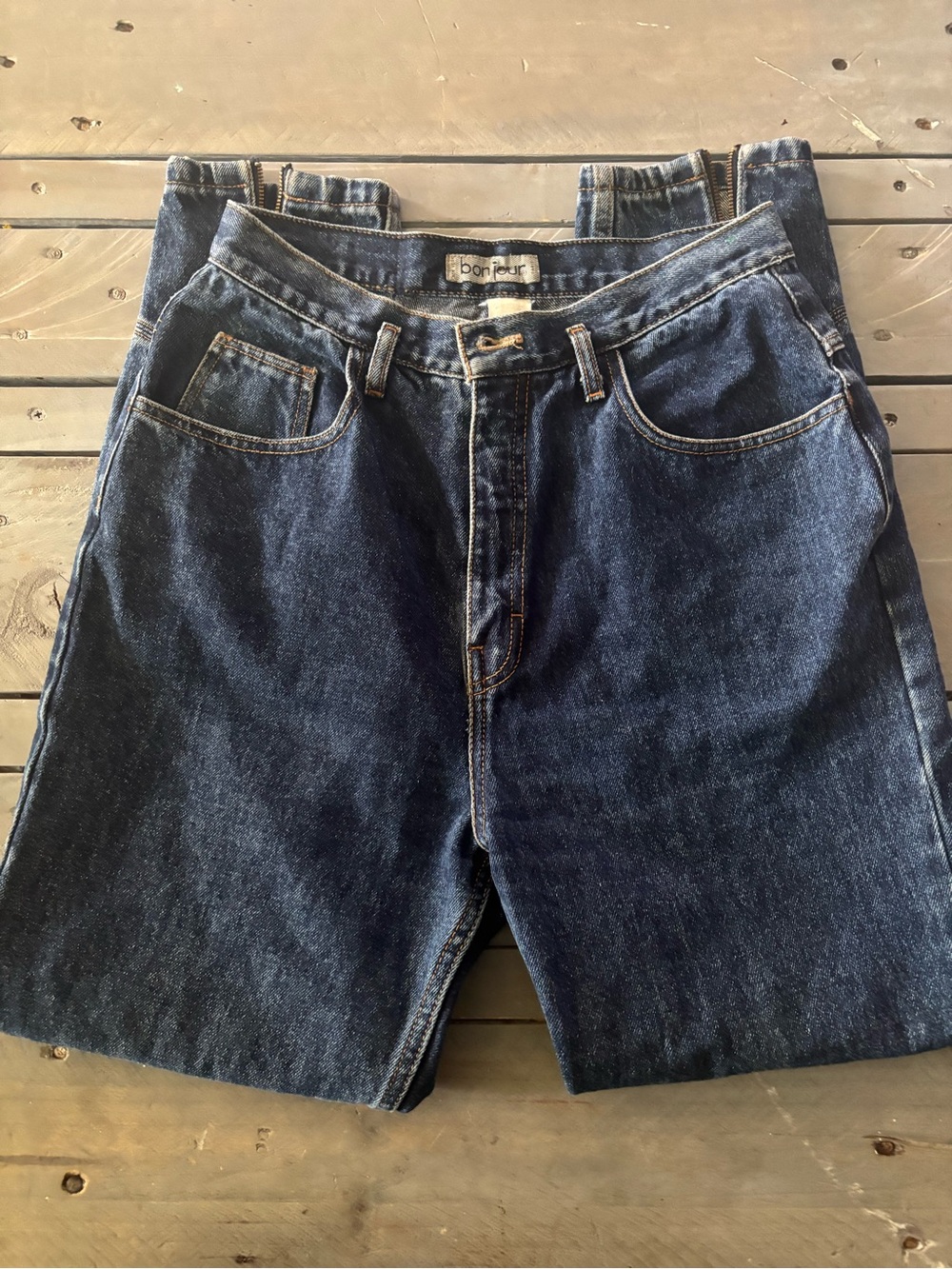 Vintage 80s/90s Bonjour High Waisted Tapered Leg Jeans with Ankle Zips 26” waist